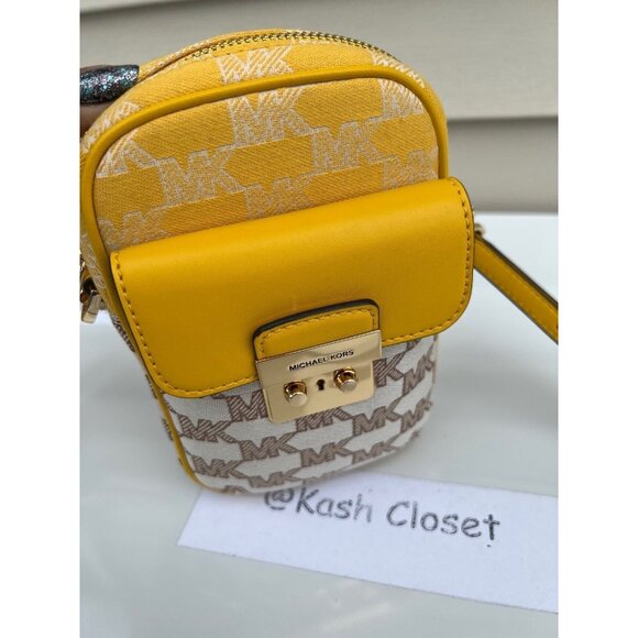 Michael Kors phone crossbody sloan small topzip front pocket jacquard bag butter - Picture 4 of 6